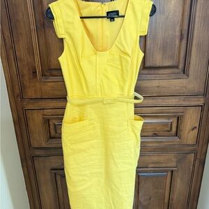 Adrianna Papell Yellow Midi Dress with Belt